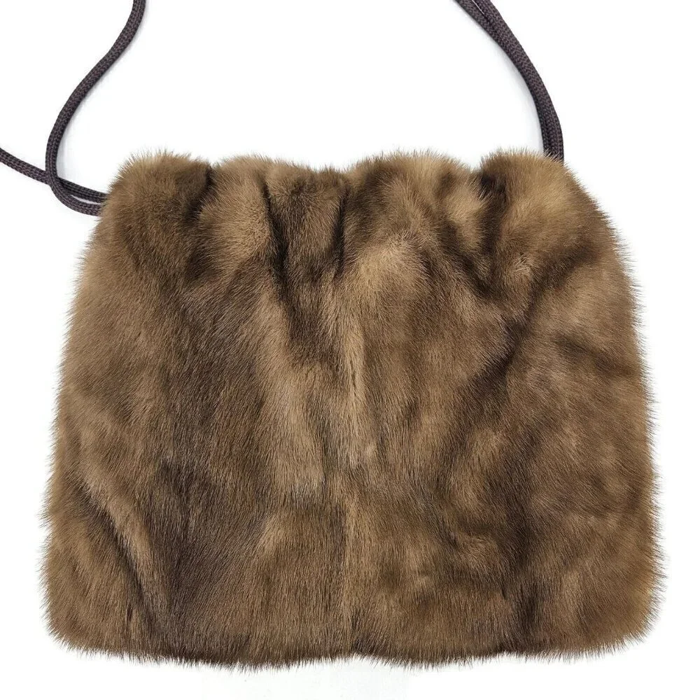 Vintage Brown Mink Muff Handwarmer Zippered Purse